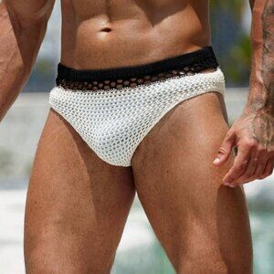 Manfinity Men's B&W Crochet Bikini Swimwear Size Large